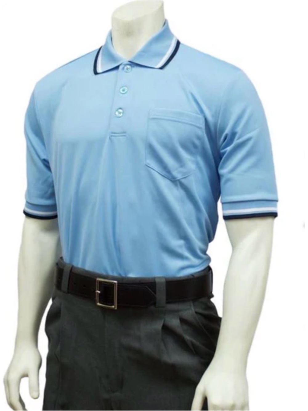 Umpire Men's Sky Blue Short-Sleeve Polo with Contrast Stripe Collar
